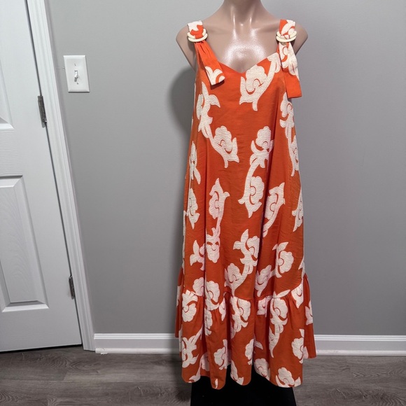 Anthropologie Exquise Phoebe Flounced Dress Orange Small Summer - Picture 2 of 10
